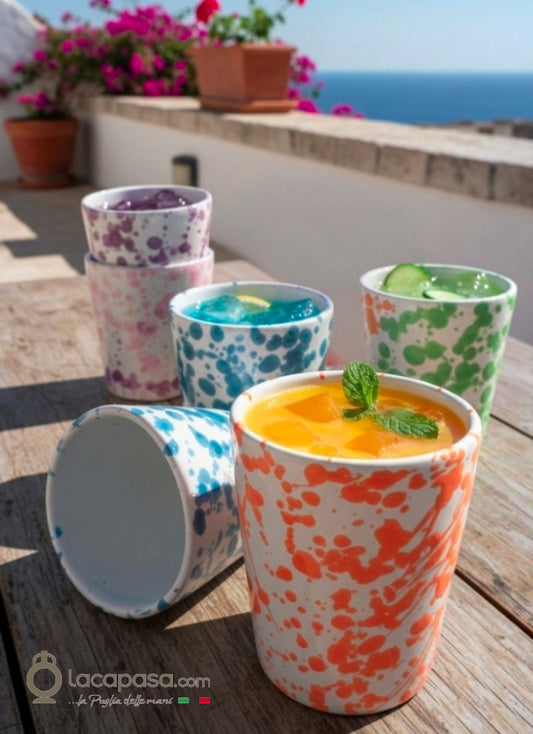 LOT de 6 verres en céramique des Pouilles - décor Macchia