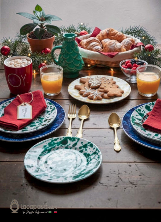 ABRICOT - Lot de 6 assiettes à dessert en céramique - motif Macchia