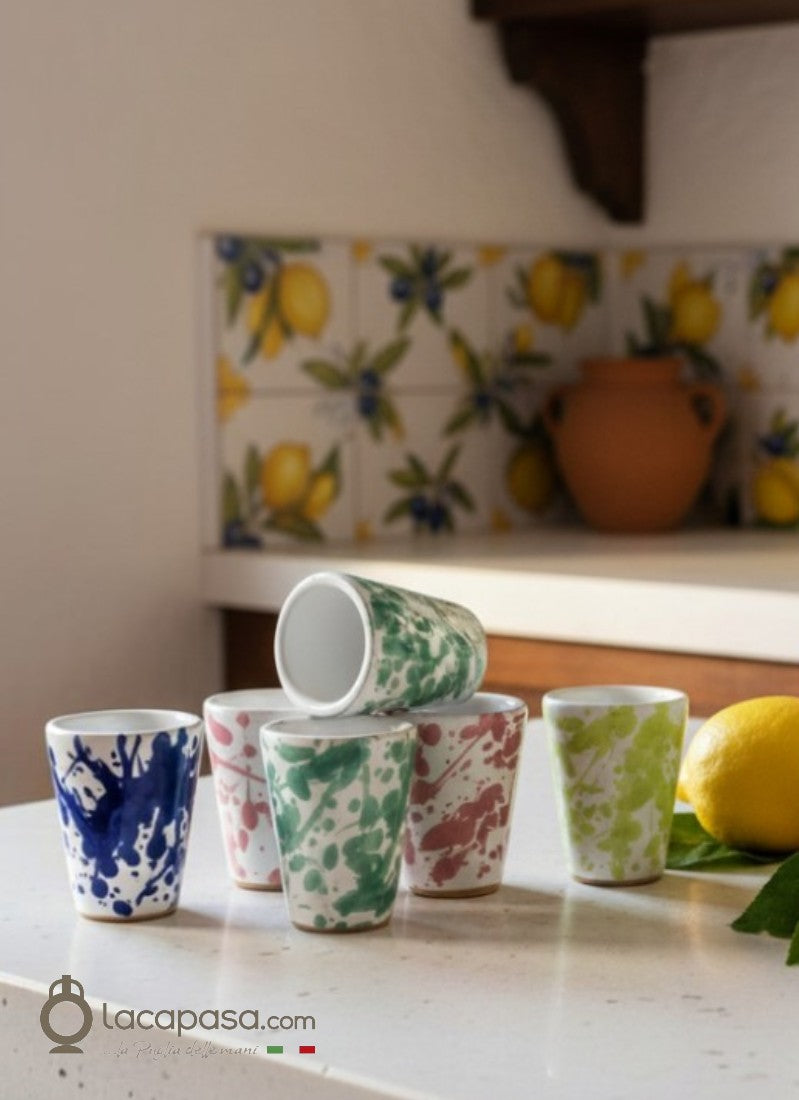 LOT de 6 verres à limoncello en céramique - décor Macchia