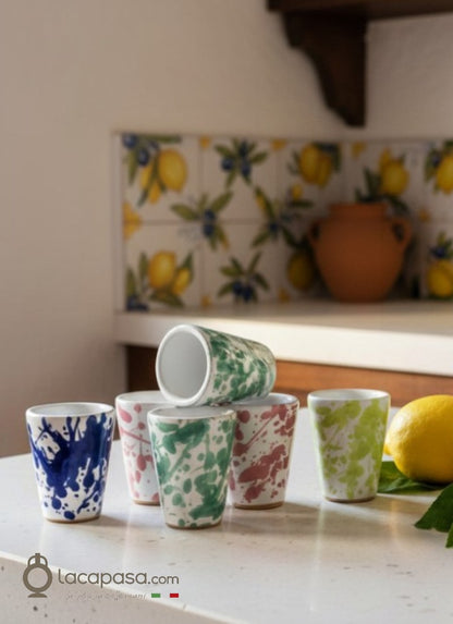 LOT de 6 verres à limoncello en céramique - décor Macchia