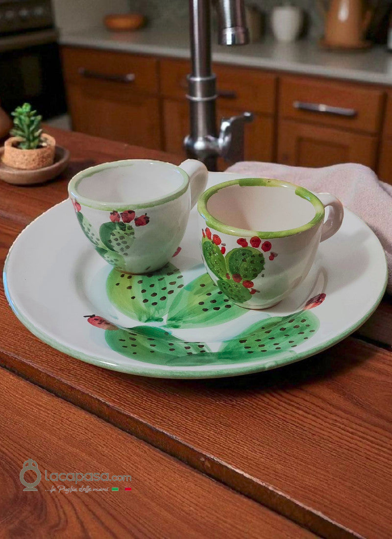 SET 2 Tazzine caffè in ceramica - decoro Fico d'India - Lacapasa.com